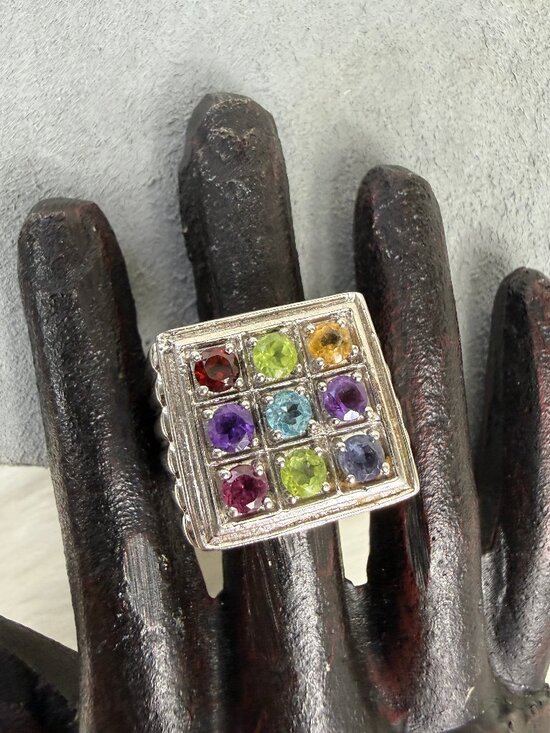 Karis Jewelry - Karis Stainless Steel w/ Multi-Gemstone Silver Tone Ring Size 10.5